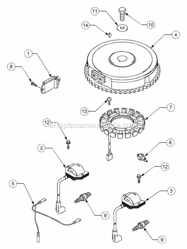 Engine Electrical/Ignition Diagram and Parts List for 1525 13A-221F100 Cub Cadet Lawn Tractor